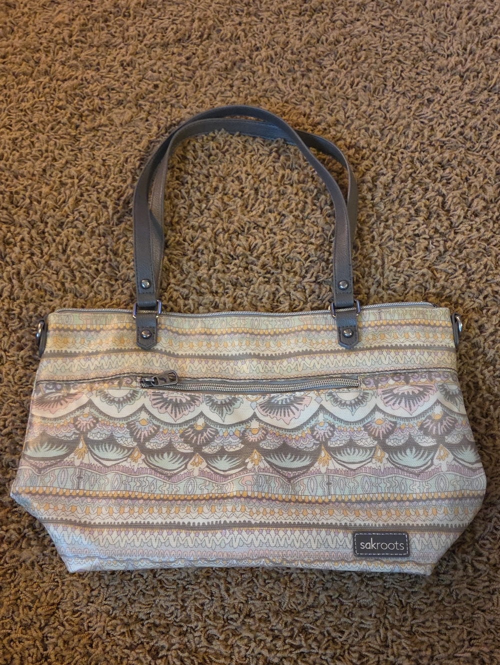 Sakroots Multicolor Neutral Patterned Tote with Gray Handles